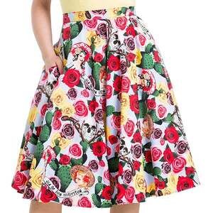 Hell Bunny Dias de los Muertos Roses Cactus A-Line Full Skirt